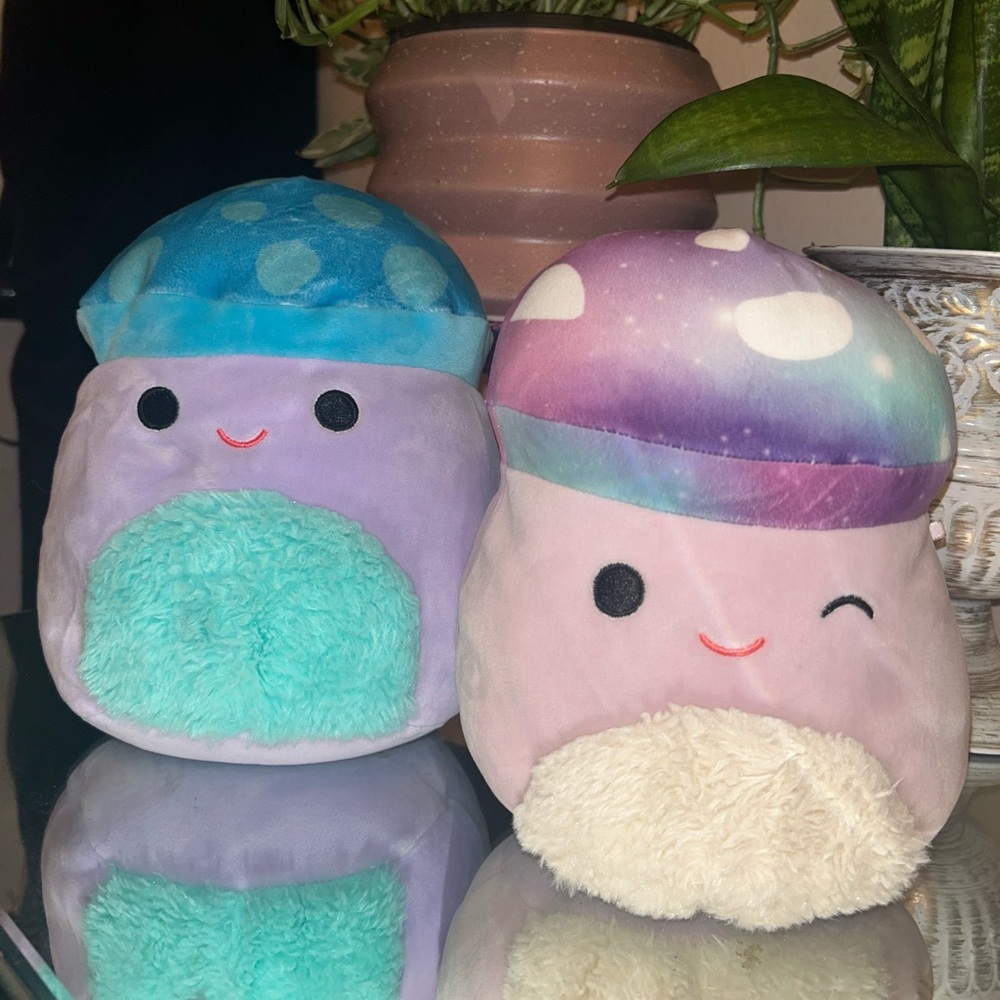 (SOLD) Squishmallows Blue and Purple Mushroom Plush Set